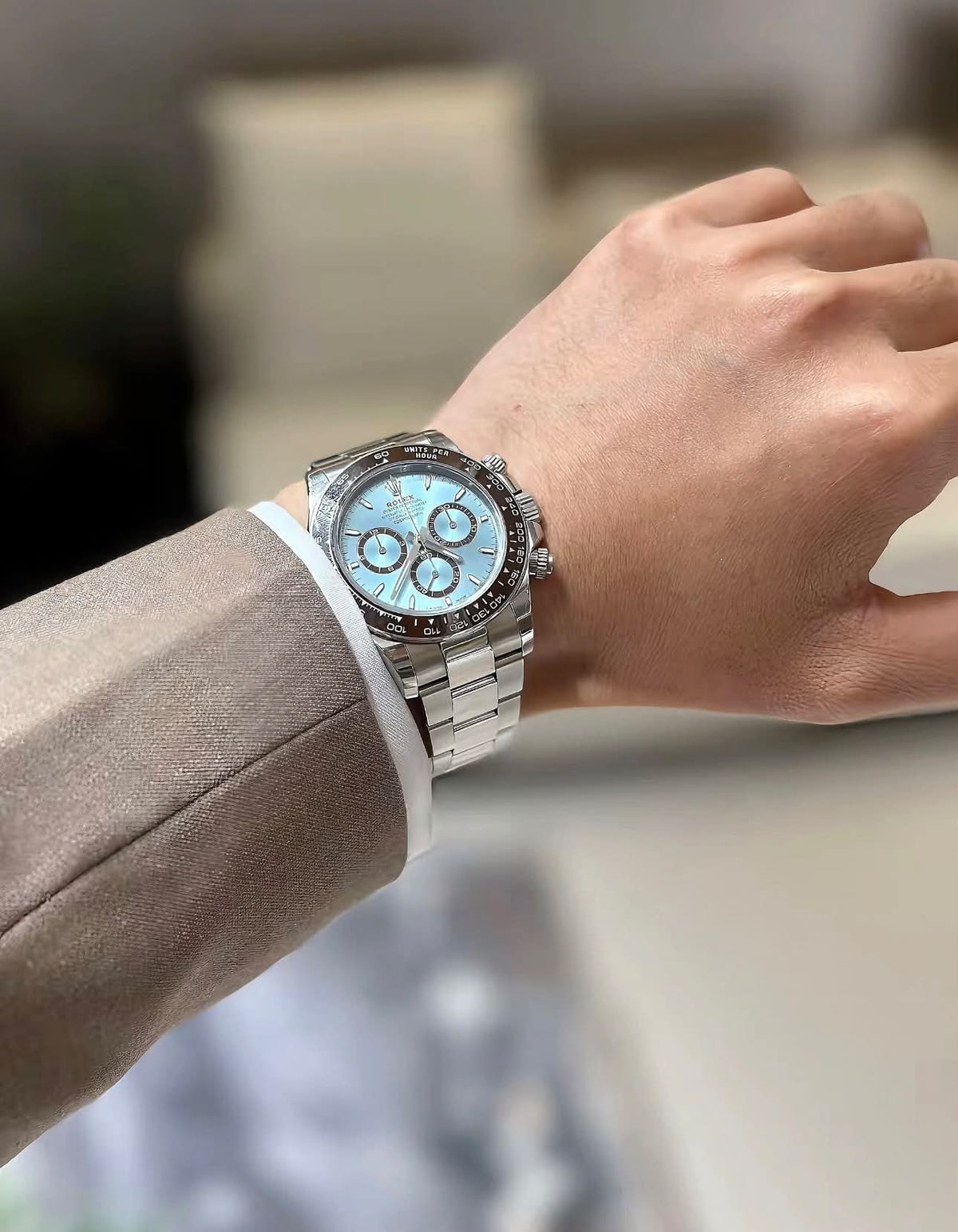 Daytona 126506 Platinum Plated Ice Blue Baguette Diamond Dial