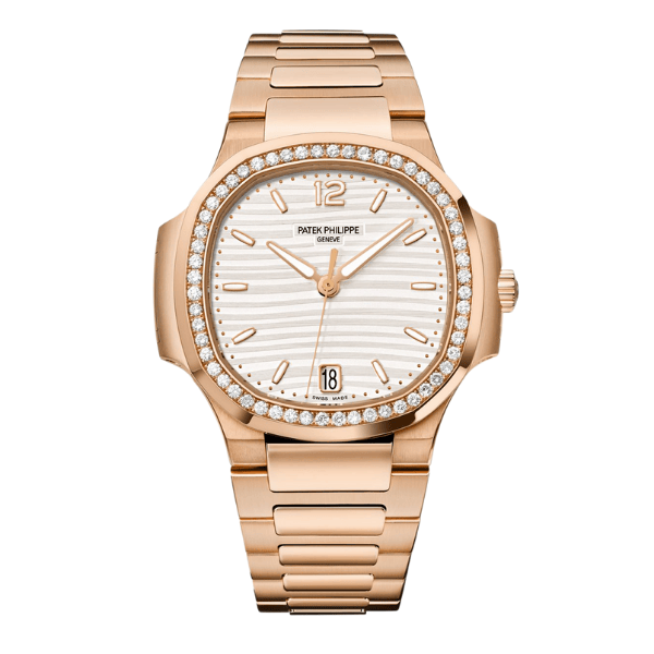 Nautilus 7118/1R 18K White Dial Diamond Bezel Rose Gold Plated 35.2mm