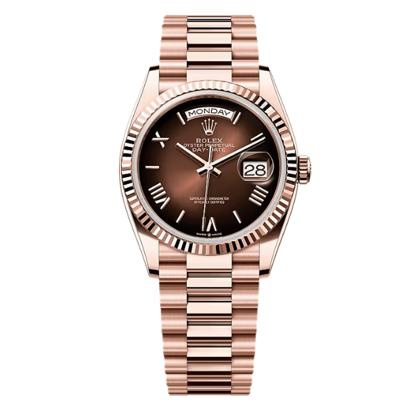 Day-Date 128235 Rose Gold Plated Chocolate Dial