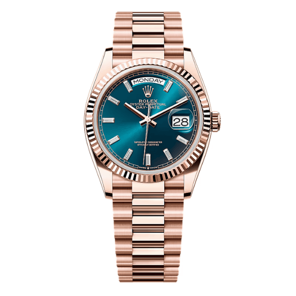 Day-Date 128235 Rose Gold Plated Blue Green Dial
