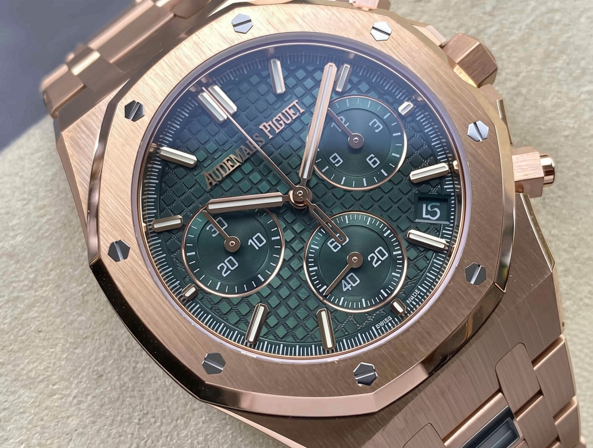 AP RO 26240OR.OO.1320OR.08 Green Dial Rose Gold Plated Original Weight 41mm