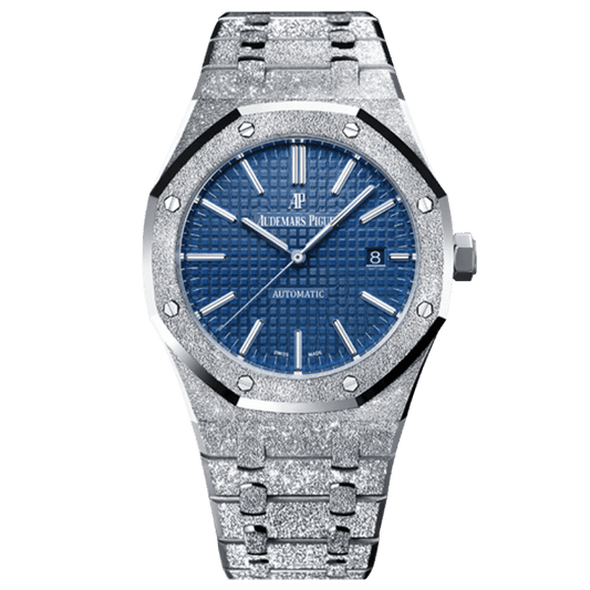 AP RO Blue Dial Frosted White Gold Plated Frosted Gold 15410BC.GG.1224BC.01 41mm Black