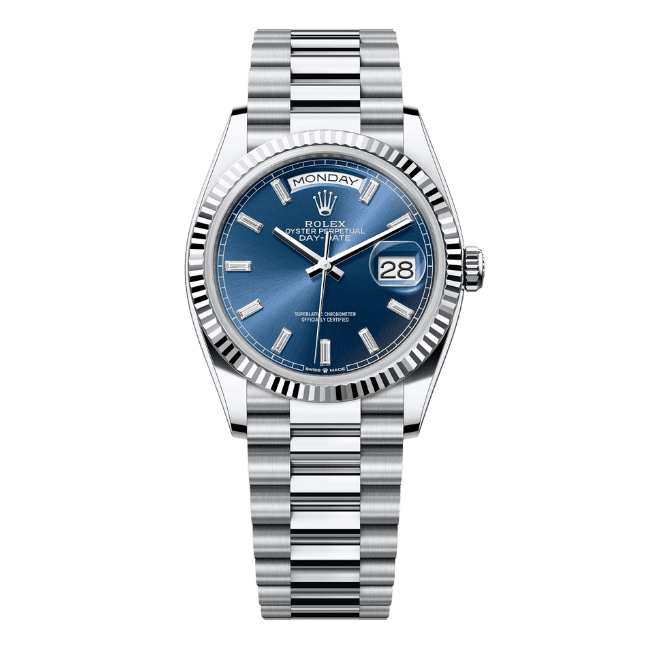 Day-Date 128236 Blue Diamond Baguette Dial