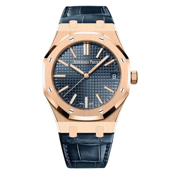 AP RO Blue Dial Rose Gold Leather Strap 15510OR 41mm