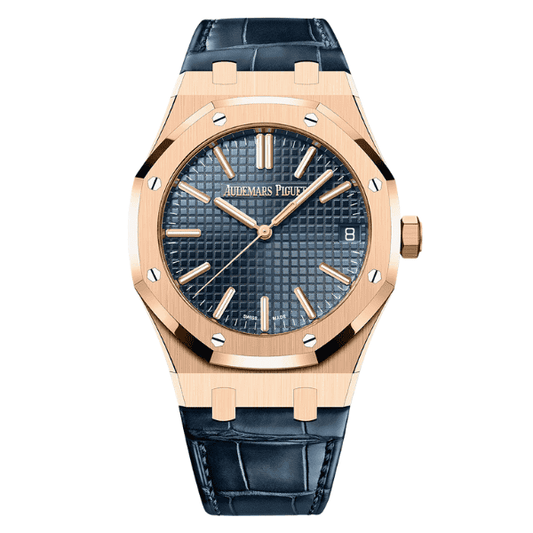 AP RO Blue Dial Rose Gold Leather Strap 15510OR 41mm