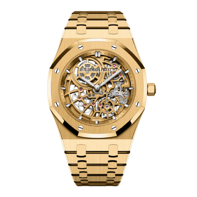 AP RO Jumbo Extra-thin Openworked Yellow Dial Yellow Gold Plated 16204BA.OO.1240BA.01 39mm