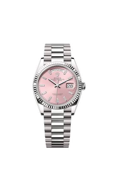 Day-Date 128239 White Gold Plated Pink Diamond Baguette Dial 36mm