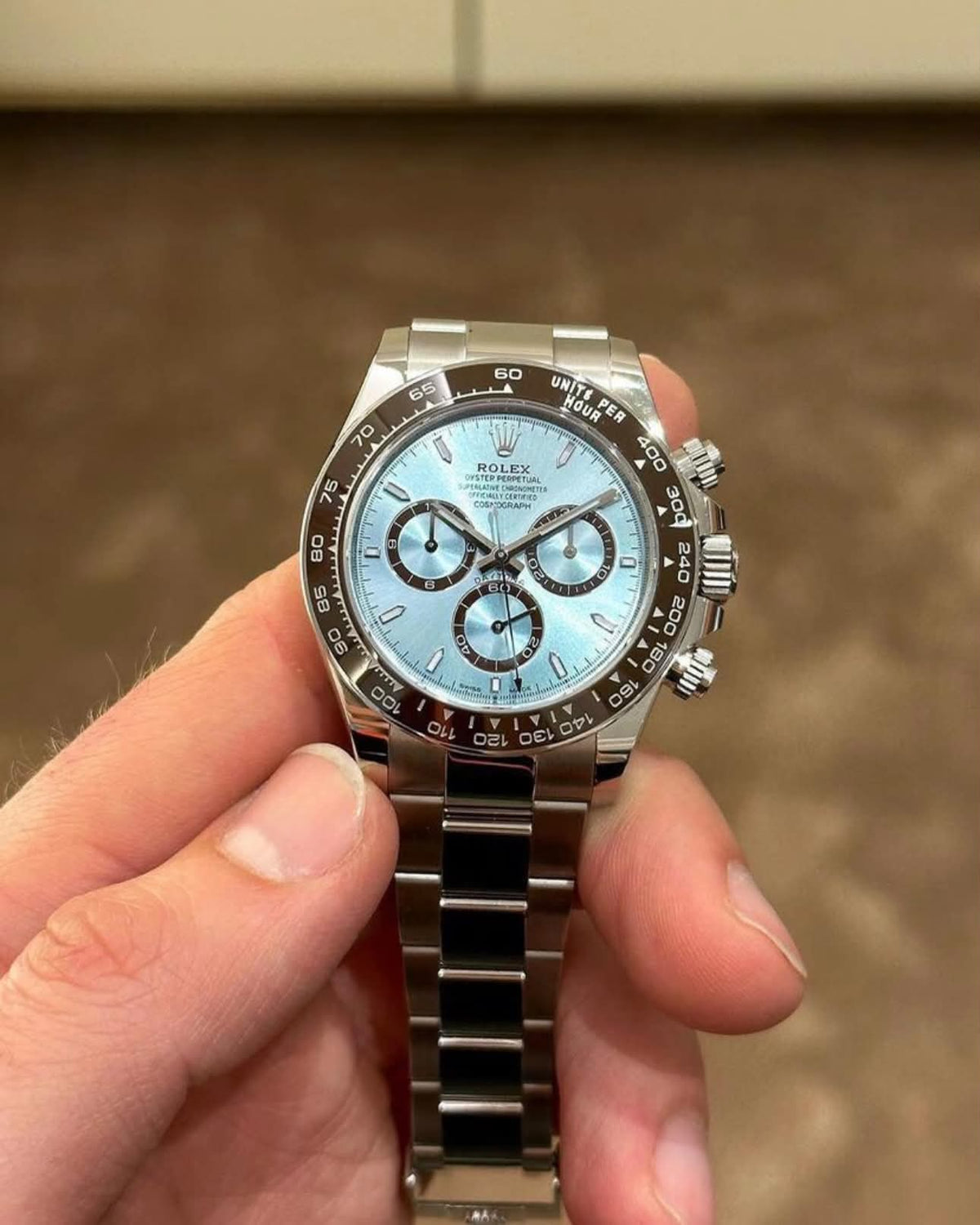 Daytona 126506 Platinum Plated Ice Blue Baguette Diamond Dial