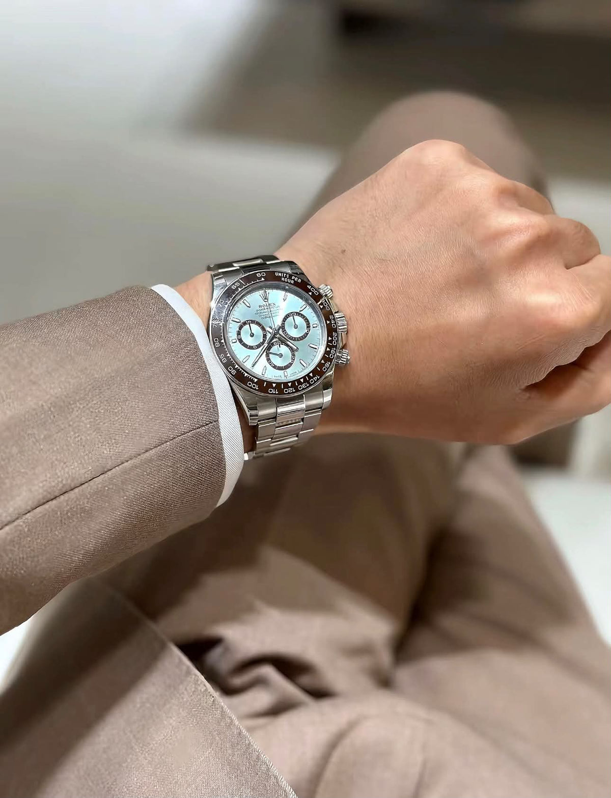 Daytona 126506 Platinum Plated Ice Blue Baguette Diamond Dial